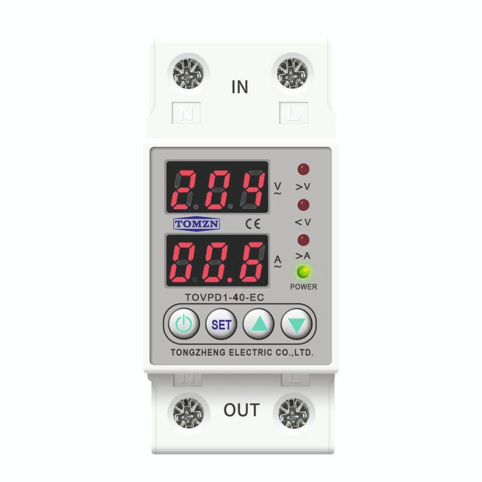Tomzn Voltaj ve Akım Koruma Rölesi Yüksek Alçak Gerilim Koruyucu Monofaz 40A Elektrik Bekçisi