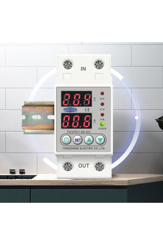 Tomzn Voltaj ve Akım Koruma Rölesi Yüksek Alçak Gerilim Koruyucu Monofaz 40A Elektrik Bekçisi