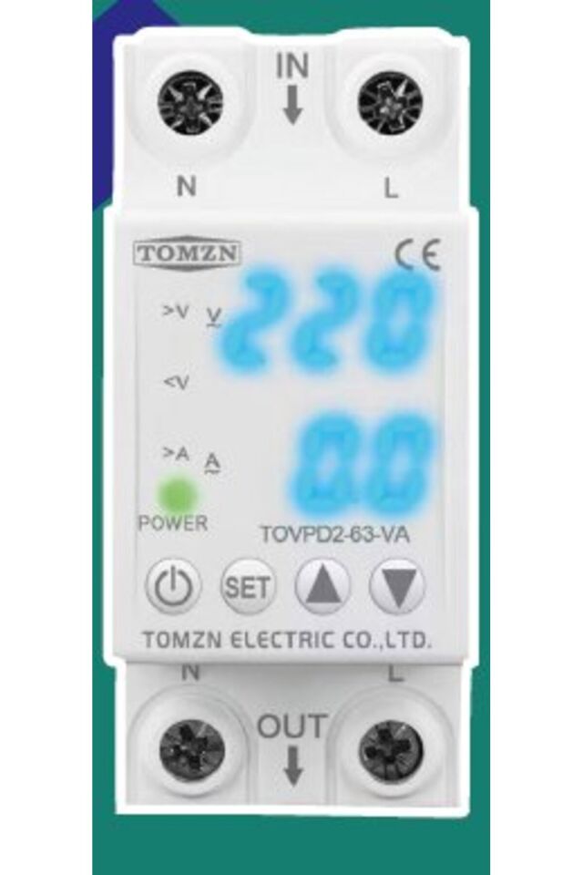 Tomzn Voltaj ve Akım Koruma Rölesi Yüksek Alçak Gerilim Akım Koruyucu 63A Yeni Tasarım