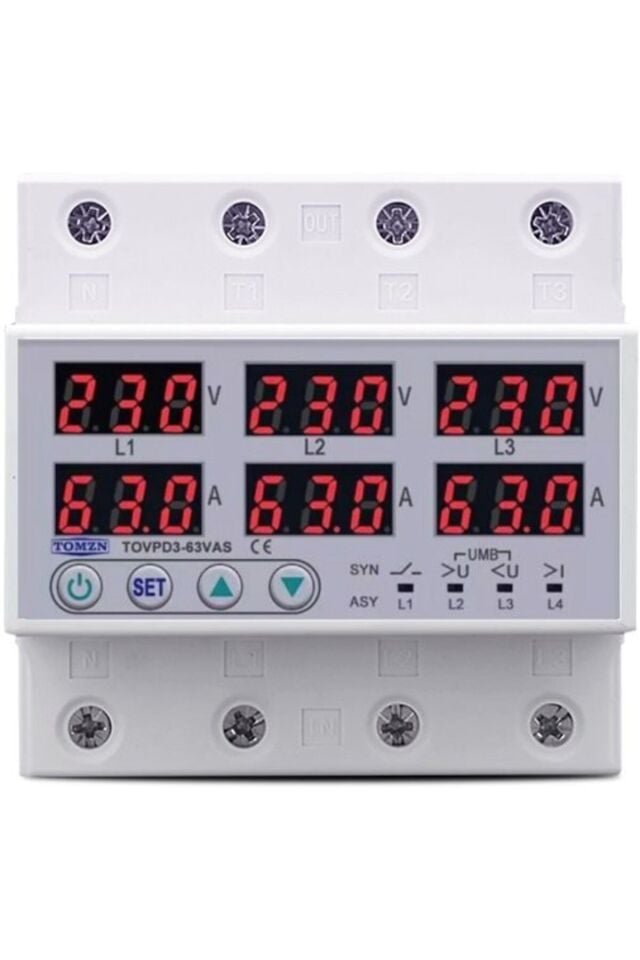 Tomzn Gerilim Ve Akım Koruma Rölesi Voltaj Koruyucu 63A 3 Fazlı - Ev Tipi - Ayrışık Faz Koruma