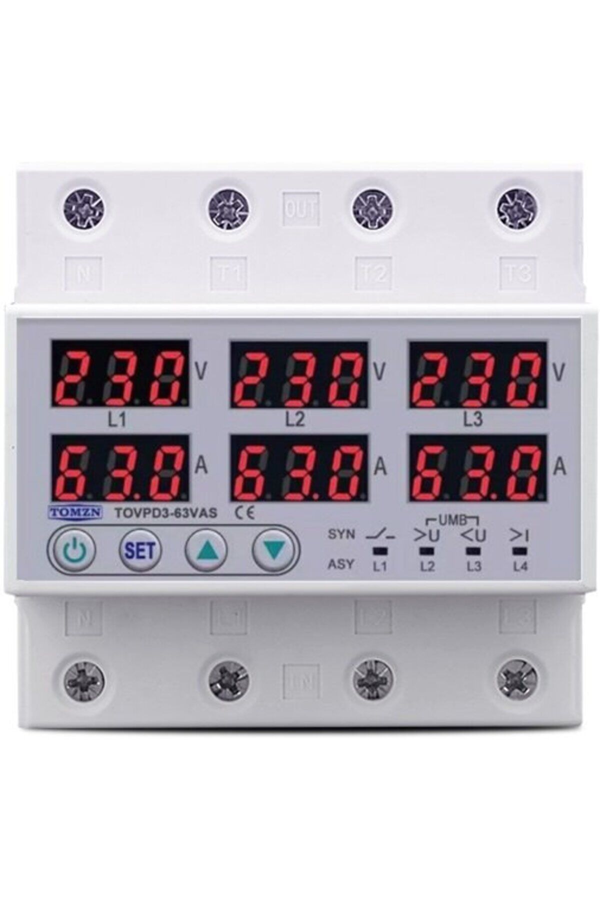 Tomzn Ayrışık Voltaj ve Akım Koruma Rölesi Gerilim Koruyucu 100A 3 Fazlı - Ev Tipi Trifaz