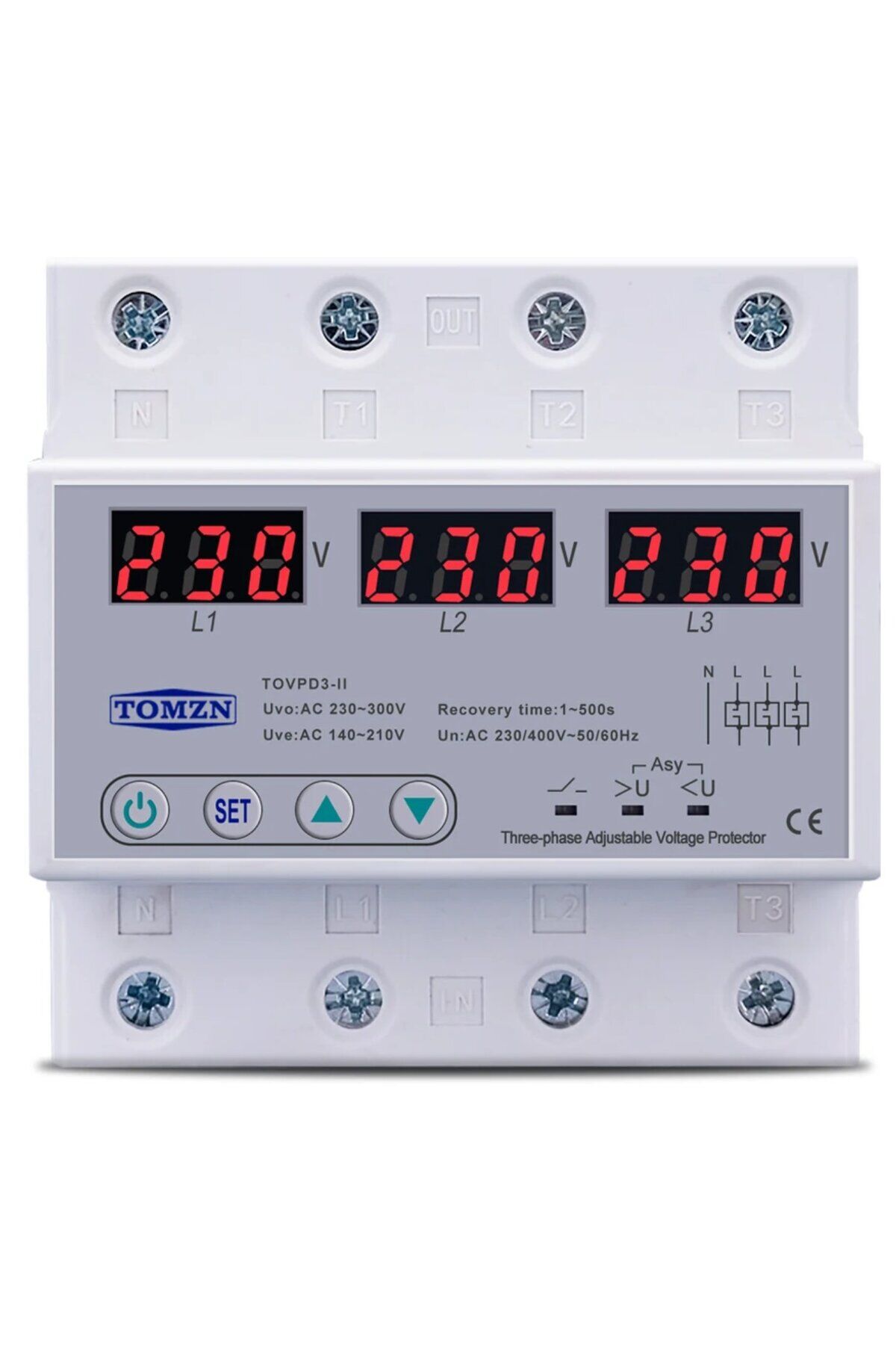 Tomzn Voltaj Koruma Rölesi Koruyucu Röle 220V 63A 3 Fazlı - Ev Tipi Trifaz