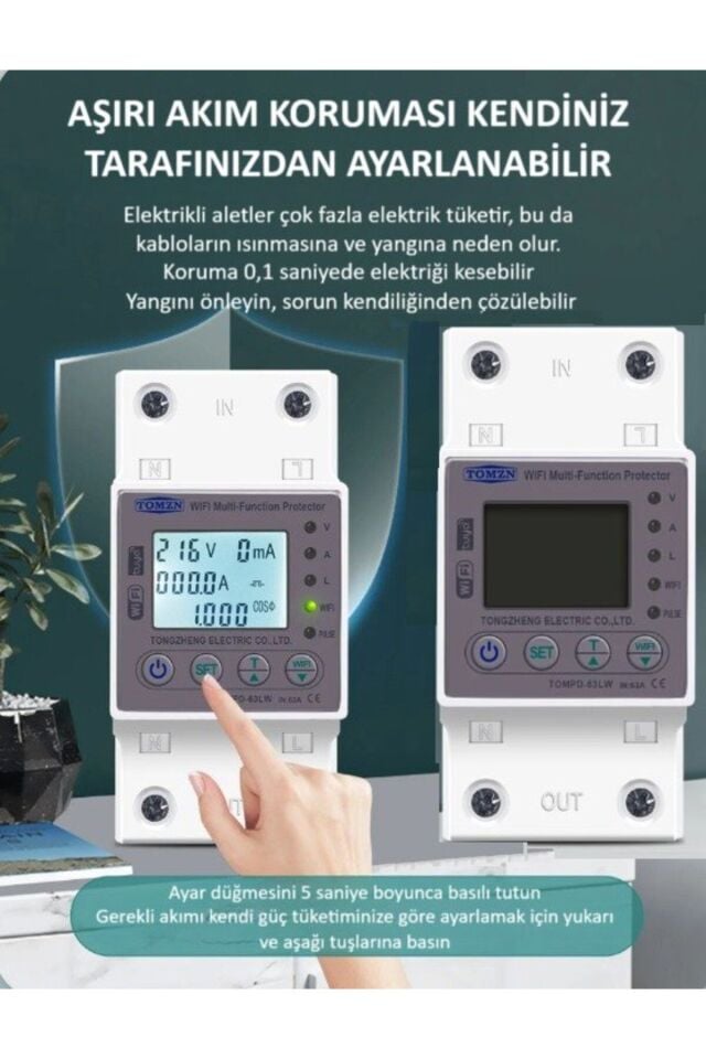 Tomzn Kaçak Akım Koruma Rölesi ve Yüksek Voltaj ve Akım Koruyucu Röle 63A Devrim Niteliğinde Yenilik