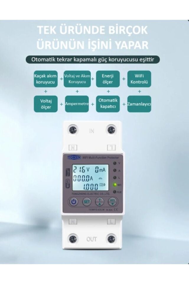 Tomzn Kaçak Akım Koruma Rölesi Ve Yüksek Voltaj Ve Akım Koruyucu Röle 63A Wifi Özellikli Devrim