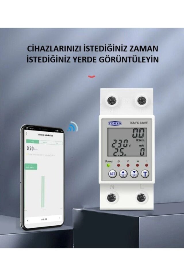 Tomzn Akıllı Kaçak Akım Koruma Rölesi ve Voltaj/Akım Koruyucu Röle 63A Monofaz - Ayarlanabilir KAR (10MA-99MA)