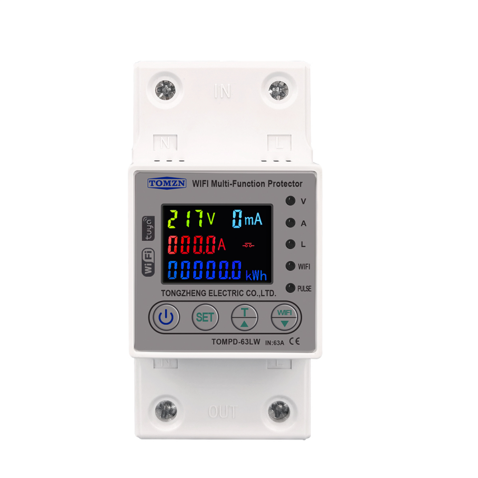 Tomzn Akıllı Kaçak Akım Rölesi ve Voltaj Akım Koruyucu Röle Gerilim 80A Monofaz (10mA-99mA)