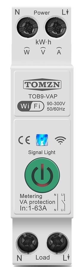 Tomzn Akıllı Voltaj ve Akım Koruma Rölesi, WiFi Özellikli Dahili Enerji Ölçer 63A - Akıllı Sigorta