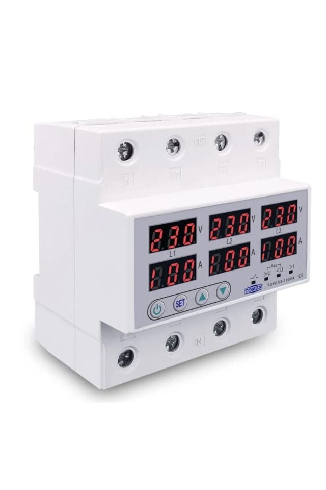 Tomzn Trifaz Gerilim ve Akım Koruma Rölesi Yüksek Alçak Voltaj Koruyucu Röle 220V 100A 3Faz