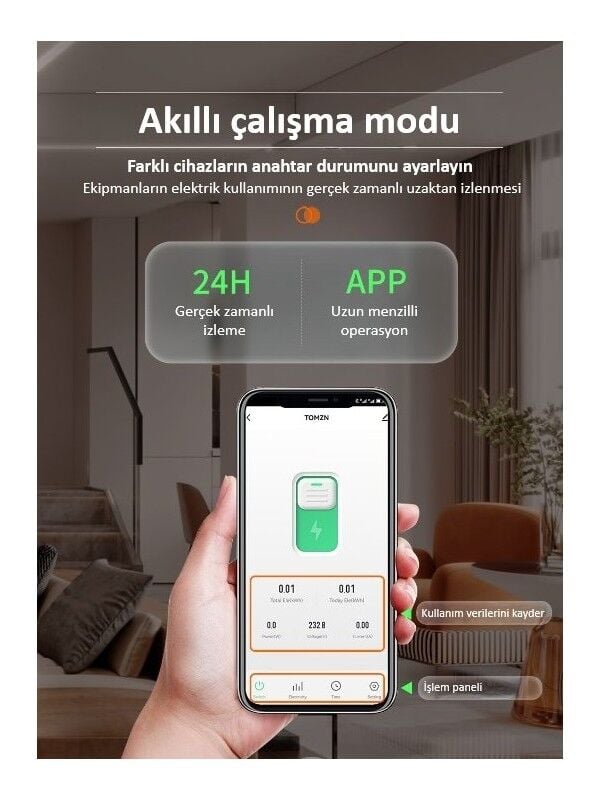 Tomzn WiFi Özellikli Akıllı Sigorta Dahili Enerji Ölçerli Zaman Rölesi 63A