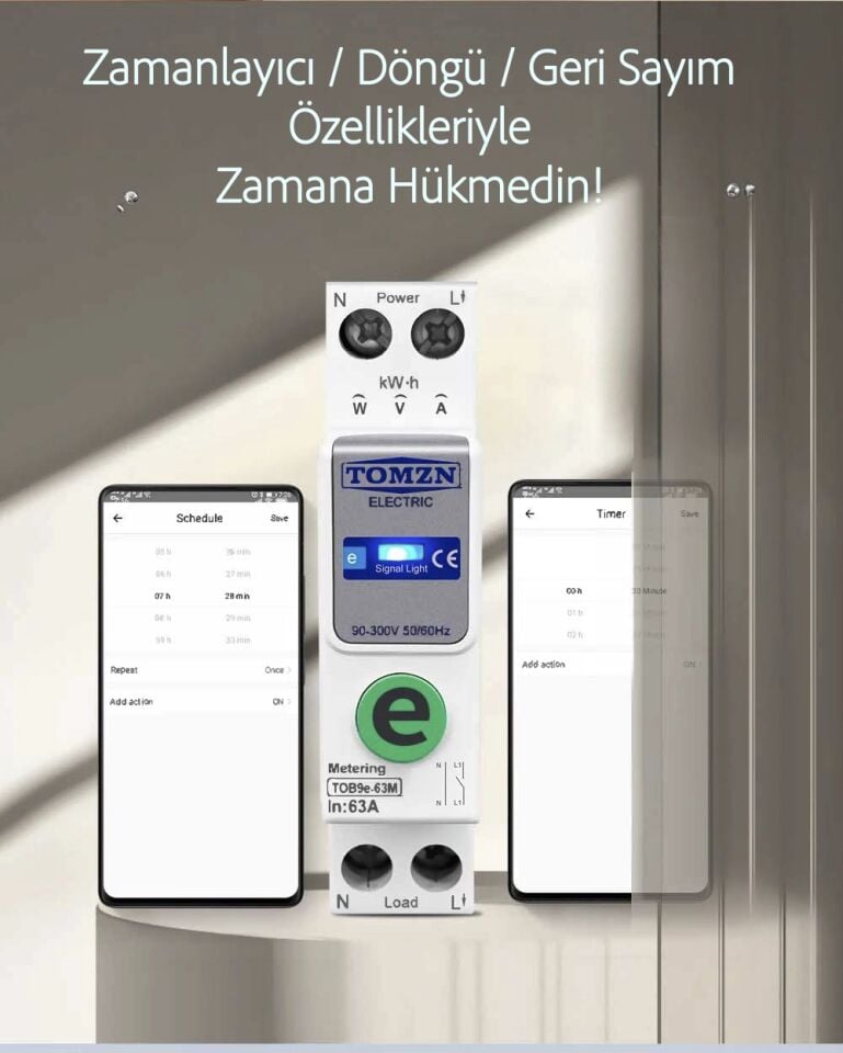 Tomzn Akıllı Voltaj ve Akım Koruma Rölesi, WiFi Özellikli Dahili Enerji Ölçer 63A eWelink Uyumlu