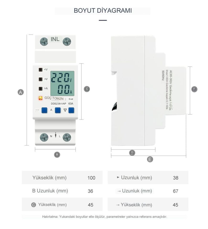 Tomzn Hiking Sıcaklık Korumalı Voltaj ve Akım Koruma Rölesi 80A Dahili Kontaktör Elektrik Bekçisi