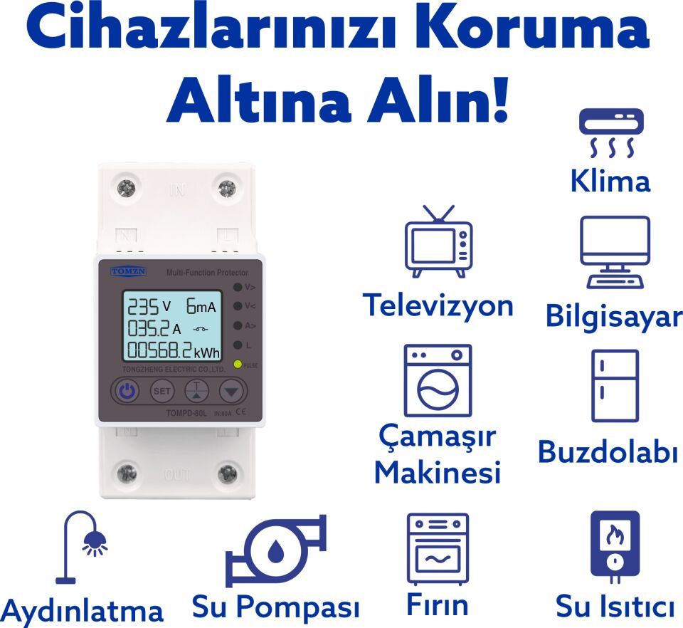 Tomzn Kaçak Akım Koruma Rölesi Ve Yüksek Voltaj Ve Akım Koruyucu Röle 80A Devrimsel Yenilik