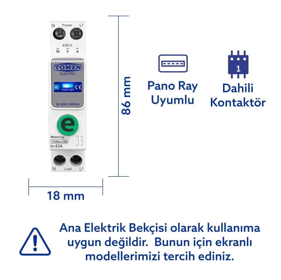 Tomzn Akıllı Voltaj ve Akım Koruma Rölesi, WiFi Özellikli Dahili Enerji Ölçer 63A eWelink Uyumlu