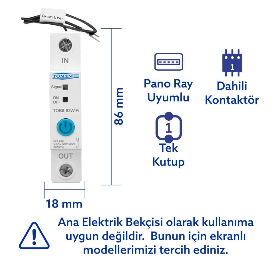 Tomzn WiFi Akıllı Voltaj ve Akım Koruma Rölesi, Dahili Enerji Ölçer 63A eWelink Uyumlu - Tek Kutup