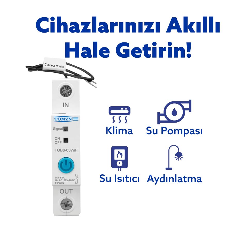 Tomzn WiFi Akıllı Voltaj ve Akım Koruma Rölesi, Dahili Enerji Ölçer 63A eWelink Uyumlu - Tek Kutup