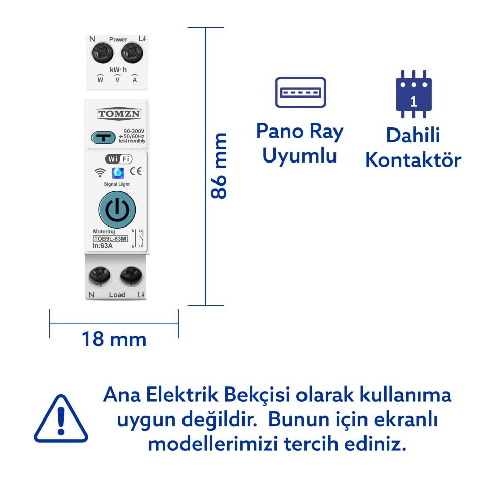 Tomzn Akıllı Kaçak Akım Rölesi ve Voltaj Akım Koruma Rölesi 63A WiFi Özellikli SmartLife