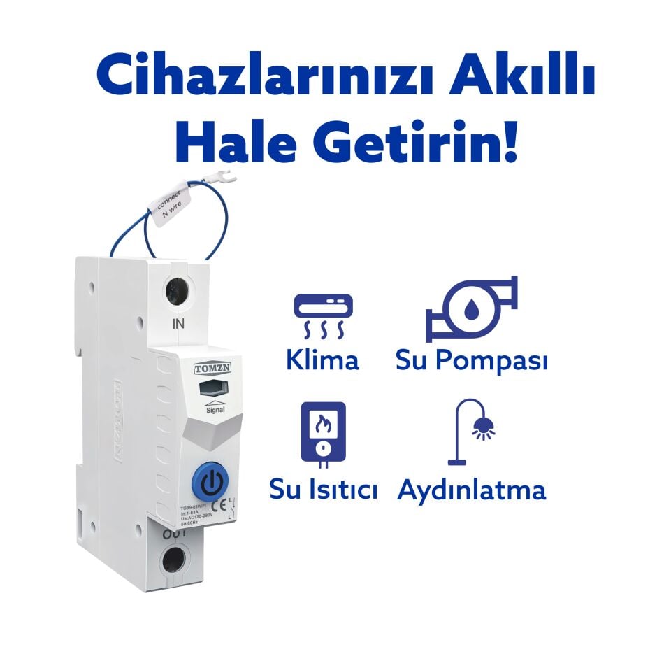 Tomzn Akıllı Voltaj ve Akım Koruma Rölesi, Sıcaklık Korumalı WiFi SmartLife Tuya 63A - Tek Kutup